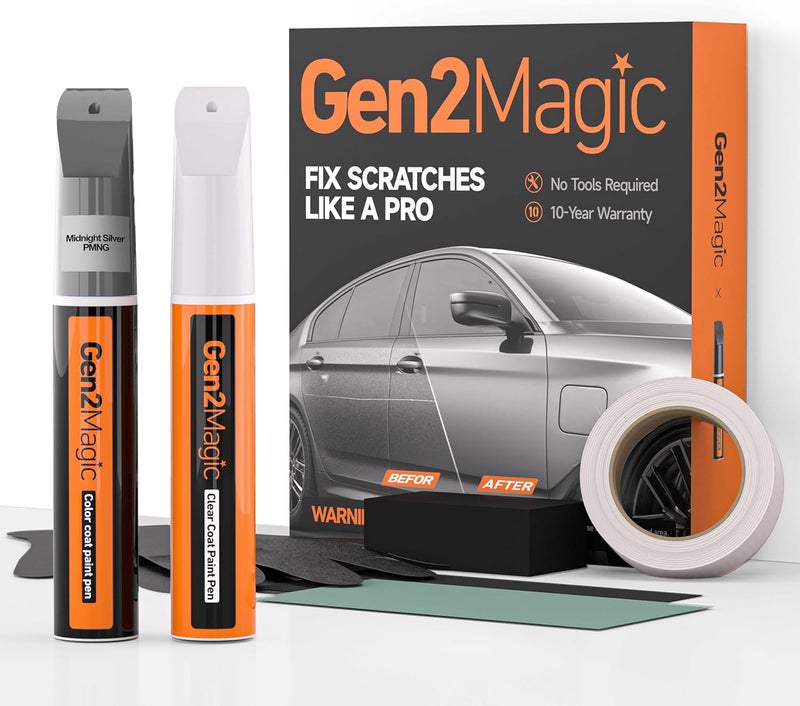 Gen2Magic Midnight Silver Touch Up Paint Pen Kit for Telsa Y 3 S X [Clear Coat Included], PMNG Color Match for Scratches, Rock Chips, Bumper Dings, Easy Scratch Repair & Rust Remover for Tesla Owners - Image 1